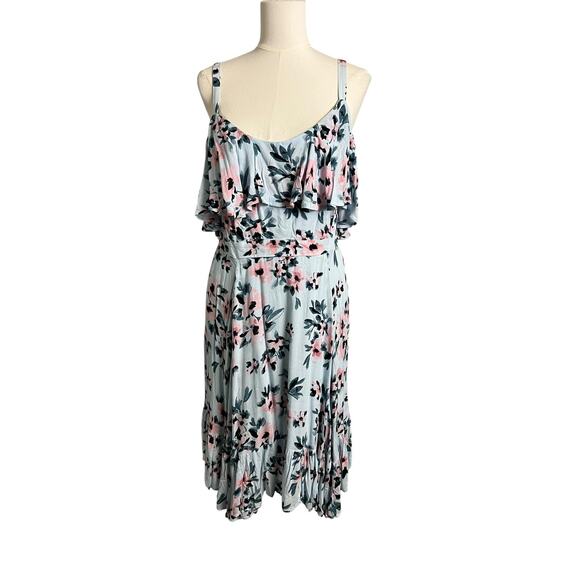 torrid Dresses & Skirts - Torrid Floral Sundress Womens 2X Plus Blue Cold Shoulder Ruffle Midi Boho Summer
